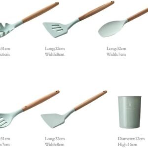 12 pcs Silicone Cooking Nonstick Utensils, Wooden Utensils Tool for Cookware, Cooking Utensils Set with Bamboo Wood Handles Colours Green/Black (MOQ 24pcs) - Image 4