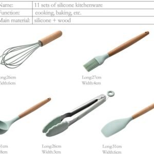 12 pcs Silicone Cooking Nonstick Utensils, Wooden Utensils Tool for Cookware, Cooking Utensils Set with Bamboo Wood Handles Colours Green/Black (MOQ 24pcs) - Image 5