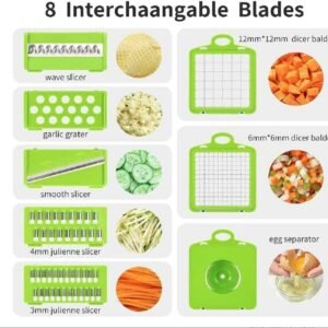 14 in 1 Multifunctional Vegetable Slicer, Veggie Chopper, Mandoline With Container (Green & Grey) (MOQ 30pcs) - Image 9