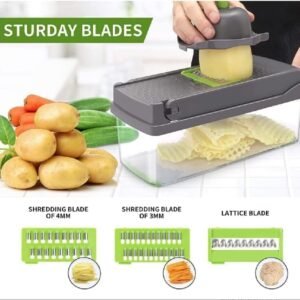 14 in 1 Multifunctional Vegetable Slicer, Veggie Chopper, Mandoline With Container (Green & Grey) (MOQ 30pcs) - Image 7