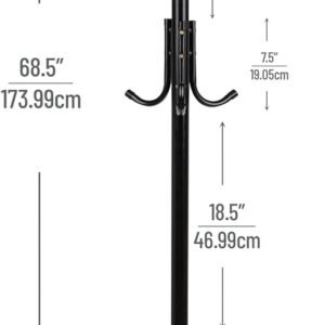 Mind Reader COATRACK11 Standing Metal Coat Rack Hat Hanger 11 Hook for Jacket, Purse, Scarf Rack, Umbrella Tree Stand, Black (MOQ 24pcs) - Image 3