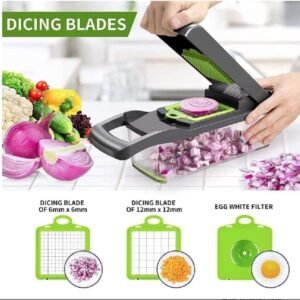 14 in 1 Multifunctional Vegetable Slicer, Veggie Chopper, Mandoline With Container (Green & Grey) (MOQ 30pcs) - Image 6