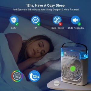 Portable Air Conditioners,Mini Evaporative Cooler,700ml Cooler 3 Speeds,USB Personal Conditioner with 7 LED Light,1-3H Timer AC Cooling Fan for car Home Office Room, White (LFJ) (MOQ 24PCS) - Image 3