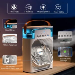 Portable Air Conditioners,Mini Evaporative Cooler,700ml Cooler 3 Speeds,USB Personal Conditioner with 7 LED Light,1-3H Timer AC Cooling Fan for car Home Office Room, White (LFJ) (MOQ 24PCS) - Image 4