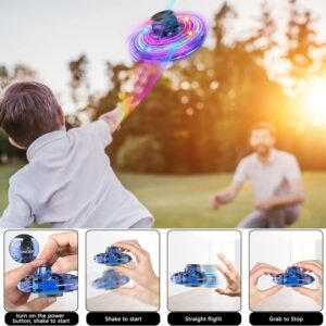 Flying Spinner, Flying Fidget Spinner with LED Lights, Kids Drone Flying Spinner,Mini Drone with USB Rechargeable for Fun Indoor Outdoor (Blue), One Size - Image 3