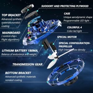 Flying Spinner, Flying Fidget Spinner with LED Lights, Kids Drone Flying Spinner,Mini Drone with USB Rechargeable for Fun Indoor Outdoor (Blue), One Size - Image 6