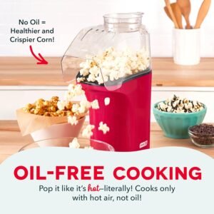 Dash Hot Air Popcorn Popper Maker With Measuring Cup To Portion Popping Corn Kernels + Melt Butter, 16 Cups, Red - Image 4