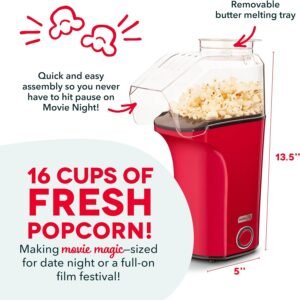 Dash Hot Air Popcorn Popper Maker With Measuring Cup To Portion Popping Corn Kernels + Melt Butter, 16 Cups, Red - Image 3
