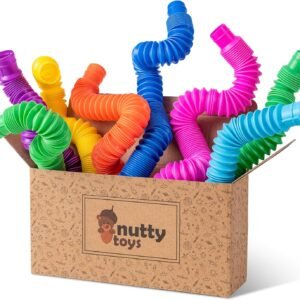 nutty toys 8 pk Pop Tubes Sensory Toys (Large) Fine Motor Skills Learning Toddler Toy for Kids Top ADHD Autism Fidget 2024 Best Preschool Boy Girl Gifts Idea Unique Christmas Toddler Stocking Stuffers (MOQ 50pcs) - Image 1