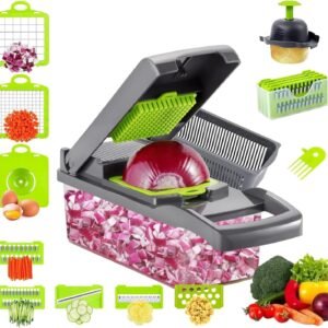 14 in 1 Multifunctional Vegetable Slicer, Veggie Chopper, Mandoline With Container (Green & Grey) (MOQ 30pcs) - Image 1
